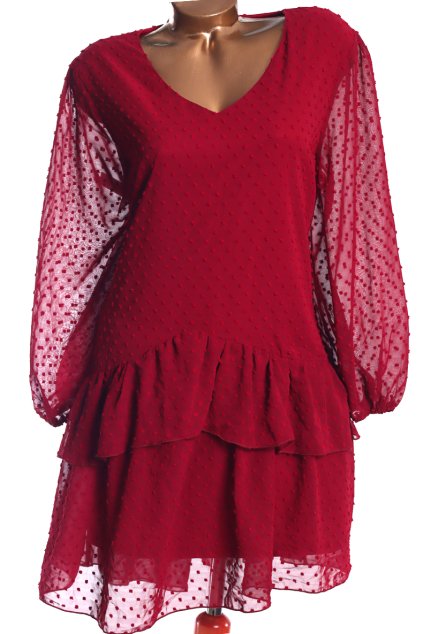 Dámské tmavě červené šaty s puntíkatými vzory / / XXXL (50) / UK 22 / ANGLIE