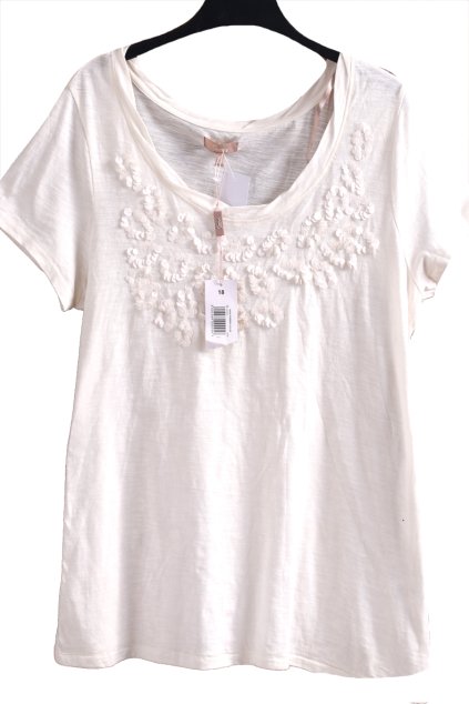 Dámské bílé triko s flitry / SOON / XXL (46) / UK 18 / ANGLIE