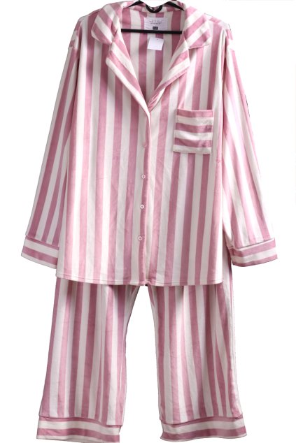 Dámský bílo-růžový pruhovaný teplý domácí komplet/pyžamo/ F&F / XXL (48/50) / UK 20/22 / ANGLIE