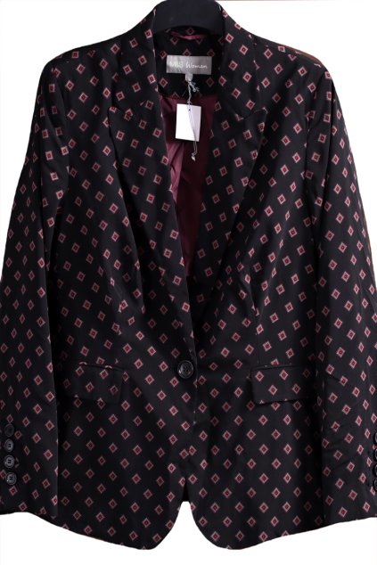 Dámské černé sako s čtyřúhelníkovými vzory /  Marks & Spencer / XXL (46) / UK 18 / ANGLIE