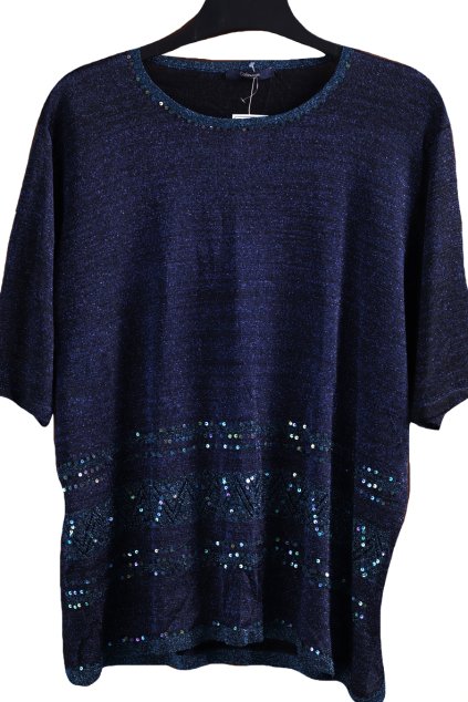 Dámská černo-modrá třpytivá flitrovaná halenka / COLLECTION / XXXL (48/50) / UK 20/22  / ANGLIE