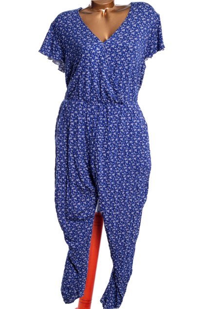 Dámský modrý overal s bílými květy / BONPRIX / XXXL (48/50) / UK 20/22 / ANGLIE