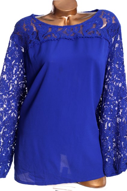 Dámská královsky modrá halenka s krajkou na rukávech  / CAPSULE / XXXL (60) / UK 32 / ANGLIE