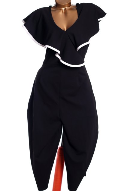 Dámský černý overal s volánem a bílým pruhem / QUIZ / XXXL (48) / UK 20 / ANGLIE