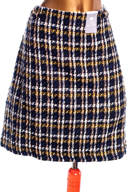 Dámská  černo-modro-bílo-žluto-béžová vzorovaná zimní teplá sukně/ f&f / XXXL (46) / UK 18 / ANGLIE
