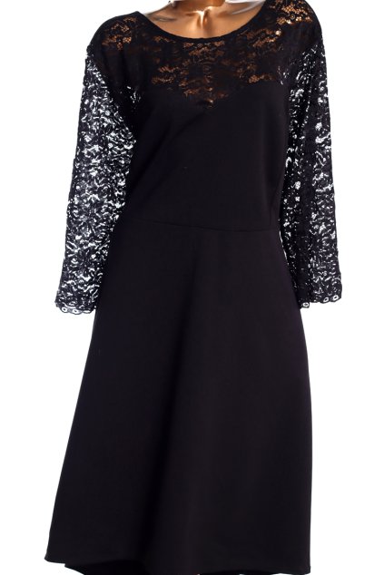 Dámské černé šaty s krajkovými rukávy / YOURS / XXXXL (52/54) / UK 26 / ANGLIE
