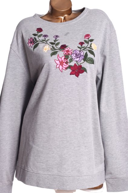 Dámská šedá mikina s květy  /COTTON TRADERS  / XXXXL (54) / UK 26 / ANGLIE