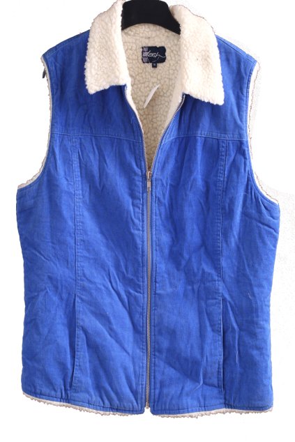 Dámská manšestrová modrá vesta s kožíškem  / DASH / XXXL (44) / UK 16  / ANGLIE