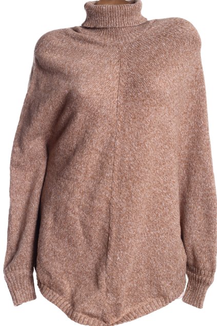 Dámské hnědo-bílé rolákové svetrové pončo / EMERY ROSE / XXXXL (52/54) UK 24/26 / ANGLIE