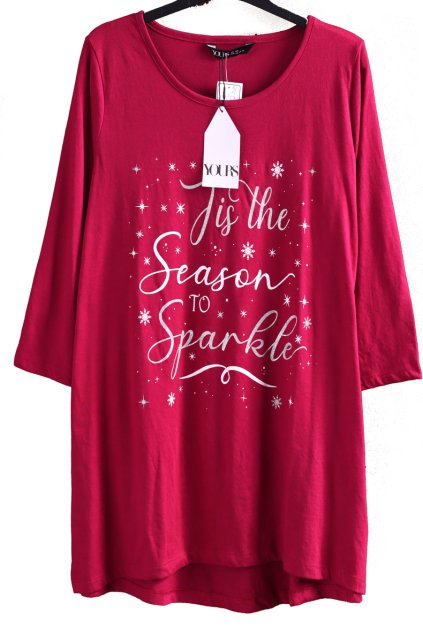 Dámské fialové delší triko s vánočním nápisem / YOURS/  XXXL (48) /  UK 20 / ANGLIE