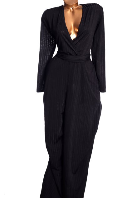 Dámský černý žebrovaný overal / BOOHOO / XXXL (50) / UK 22 / ANGLIE