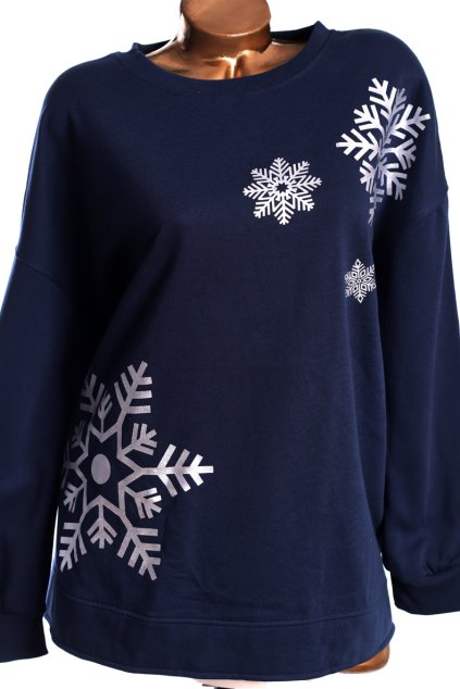 Dámská modrá mikina s vločkami / CAPSULE / XXXXL (52) / UK 24 / ANGLIE