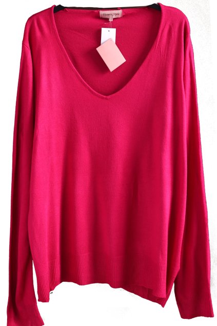 Dámský malinový svetřík s výstřihem do V / VICTORIA JAYNE  / XXXL (50/52) / UK 22 / ANGLIE