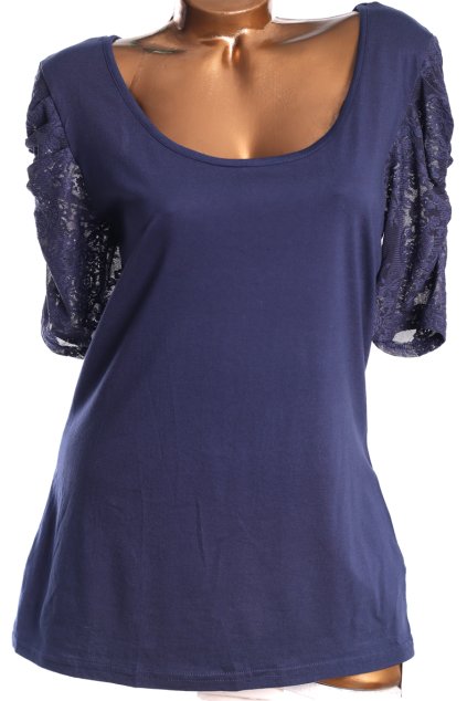 Dámká modrá halenka s krajkovými rukávy/ E - vic / XXXL (46) / UK 18 / ANGLIE