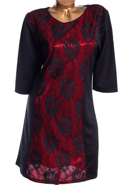 Dámské černo-červené  šaty s krajkou / XXXL (46) / UK 18 ANGLIE