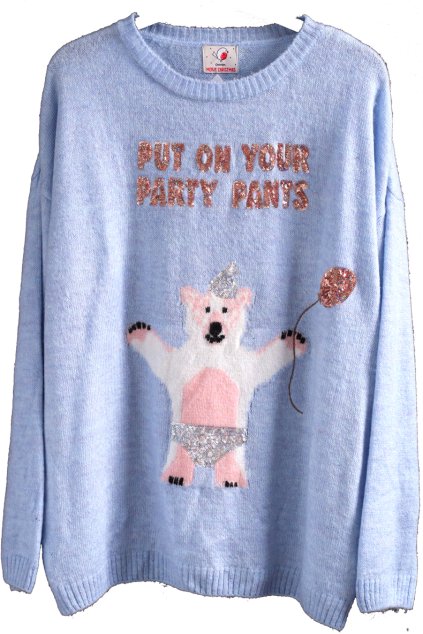 Dámský modrý svetr s medvídkem a flitrovým vánočním nápisem  / GEORGE / XXXXL (48/50) / UK 20/22  / ANGLIE