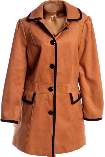 Dámský hnědý kabát s černým lemem / GEORGE / XXXXL (52) / UK 24 / ANGLIE