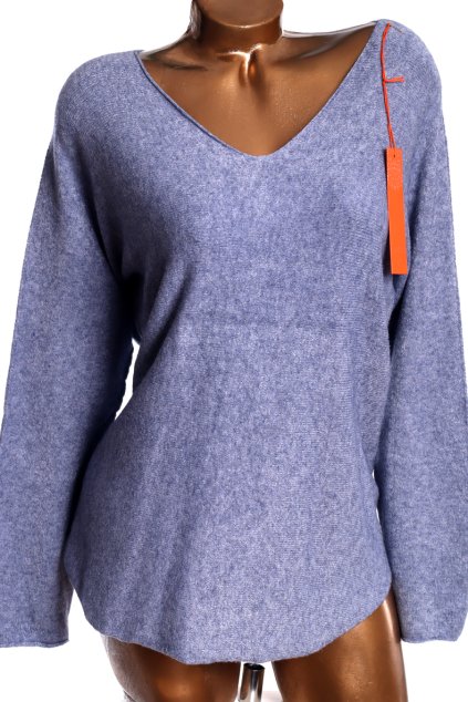 Dámský pletený  modrý svetr s výstřihem do V  / XXXXL (48/50) / UK 20/22  / ANGLIE