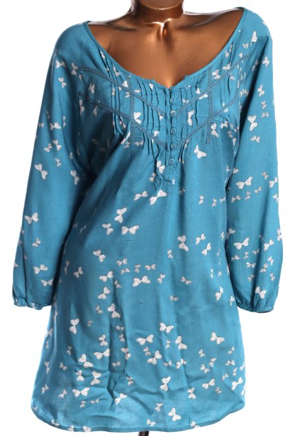 Dámská modrá tunika s bílými motýlky / TU / XXXL (48) / UK 20 / ANGLIE