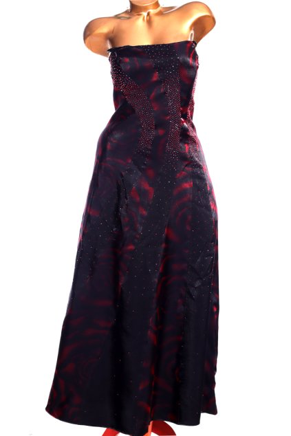 Dámské černo-červené společenské šaty s růžovým vzorem a kamínky / ROMAN/ XXL (46) / UK 18 / ANGLIE