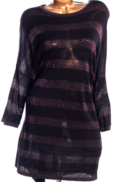 Dámské černé úpletové šaty s barevnými třpytivými pruhy  / YOURS / XL (44) / UK 16 / ANGLIE