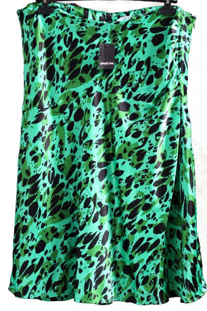 Dámská černo-zelená vzorovaná saténová sukně / SIMPLY BE  / (50/52) / UK (24) ANGLIE