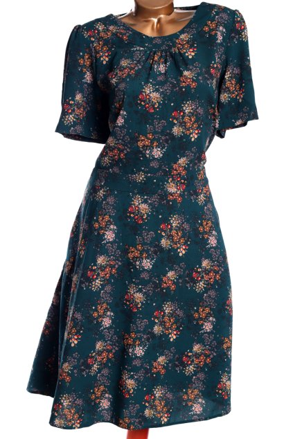 Dámské samragdově zelené  šaty s barevnými květy / NEXT / XXL (46) / UK 18 / ANGLIE