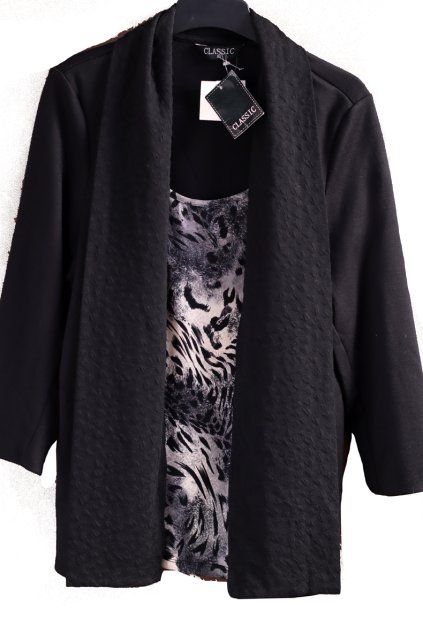 Dámský černý svetr 2v1 s halenkou s leopardím vzorem / CLASSIC  / XXXL (48) / UK 20 / ANGLIE