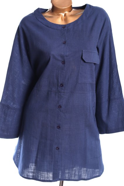 Dámská tmavomodrá lněná halenka / ZANZEA / XXXL (48/50) / UK 20/22 / ANGLIE