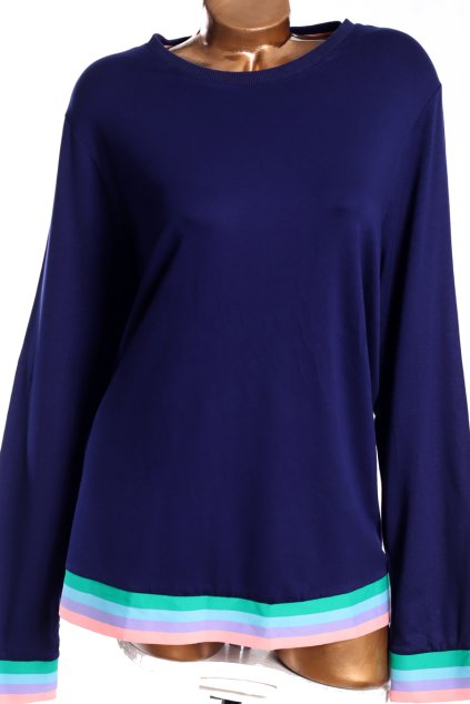 Dámská tmavě modrá mikina s barevnými pruhy / TU / XXXL (50) / UK 22 / ANGLIE