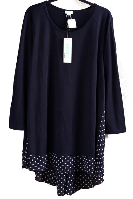 Dámské modré úpletové šaty s puntíky / BLUE VANILLA  / XXXL (50/52+) / UK (22/24+) ANGLIE