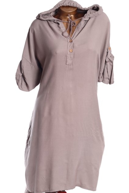 Dámské  šedo-hnědé šaty s kapucou / XXXL (46/48) /  UK 18/20 ANGLIE