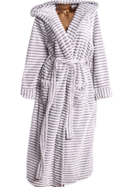 Dámský bílo-šedý žebrovaný teplý župan / PRETTY SECRETS/ XXXL (52/54) / UK 24/26 / ANGLIE