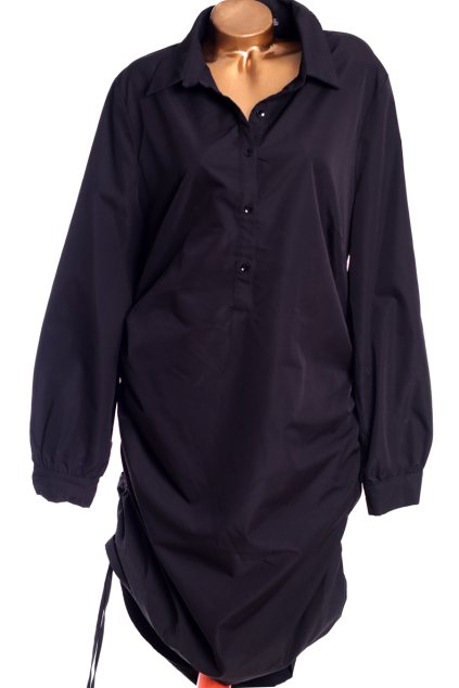 Dámské bavlněné černé košilové šaty - ozdobné stahování na bocích / H&M / XXXXL (52) / UK 24 / ANGLIE