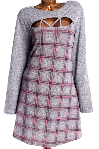 Dámské růžovo-černo-šedé kostkované zimní šaty  / YOURS / XXXL (50/52) / UK 22/24 / ANGLIE