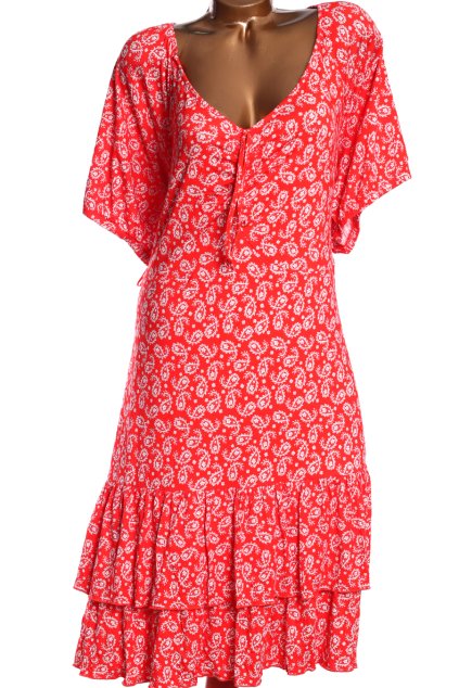 Dámské  červené šaty s bílými vzory / JOE BROWNS / XXXL (60) / UK 32 / ANGLIE