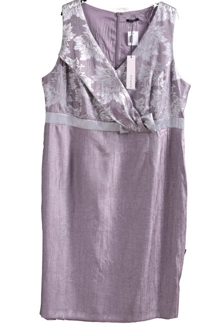 Dámské kvalitní společenské fialkové šaty s šedými květy / ROMAN / XXXL (50) / UK 22 / ANGLIE