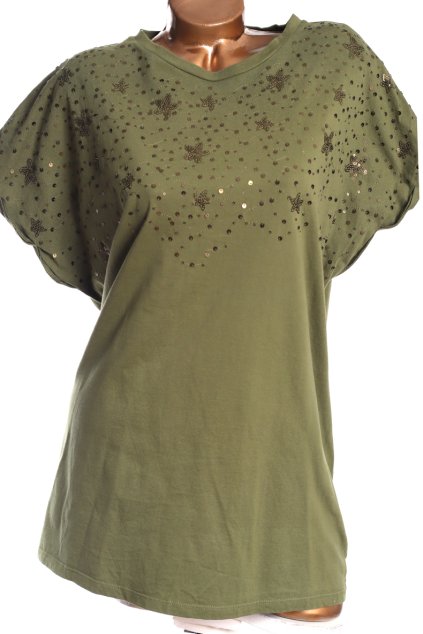 Dámská  zelená halenka s flitry a hvězdami / XXXL (50) / UK 22 / ANGLIE