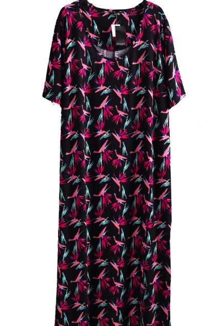 Dámské černé šaty s barevnými vzory / LABEL BE / XXXXL (60/62) / UK 34 / ANGLIE