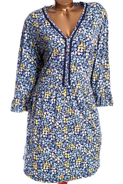 Dámské modré šaty s bílo-žluto-modrými květy / F&F/ XXXXL (50) / UK 22 / ANGLIE