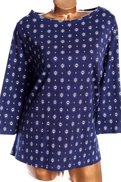 Dámské modré triko s bílo-modrými vzory/ Marks & Spencer / XXXL (50) / UK 22 / ANGLIE