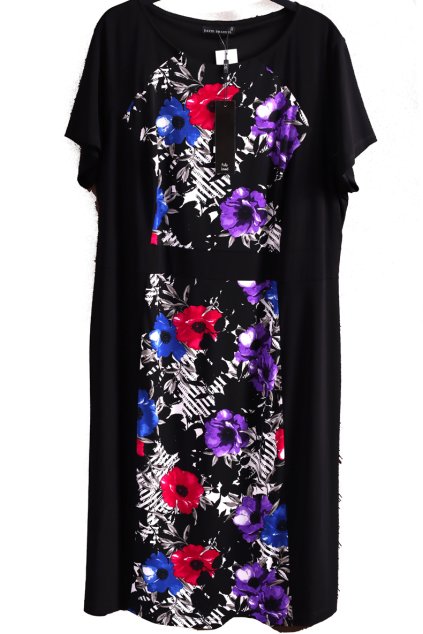 Dámské  černé šaty s barevnými květy, kvalitní, podzimní / DAVID EMANUEAL // XXXL (50/52) / UK 22 / ANGLIE
