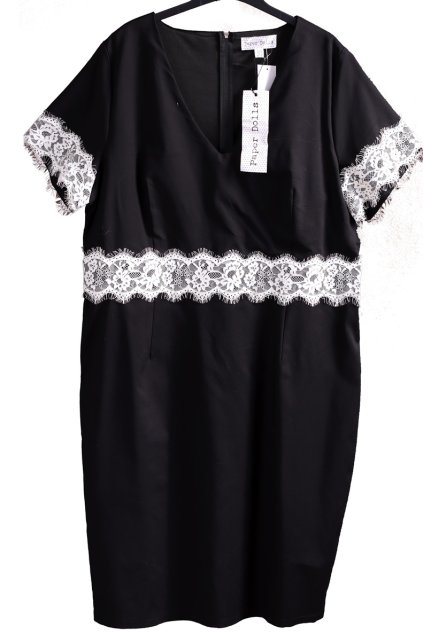 Dámské  značkové černé šaty s bílou krajkou / PAPER DOLLS / XXXXL (52) / UK 24 / ANGLIE