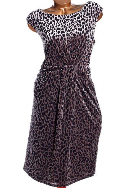 Dámské pod-zimní společenské černo-hnědé semišové šaty s leopardím vzorem / DAVID EMANUEL / XXXXL (52) / UK 24 /ANGLIE