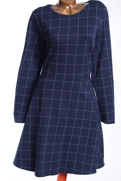 Dámské kvalitní zimní/podzimní modré šaty s bílým kostkováním  / Marks & Spencer / XXXL (50) / UK 20/22 / ANGLIE
