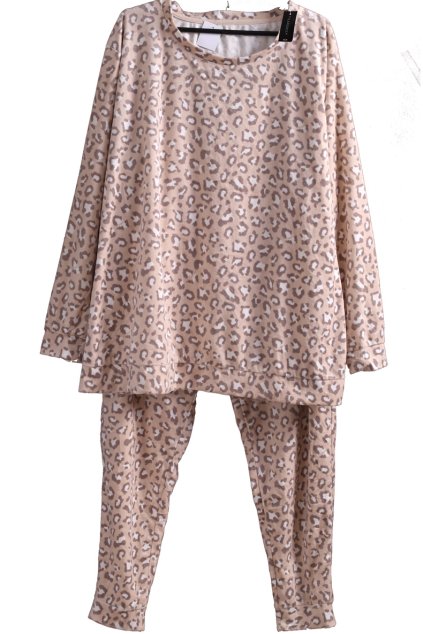 Dámské  hnědo-bílo-béžové leopardí teplé pyžamo / PEACOCKS / XXXL (50/52) / UK 22/24 / ANGLIE
