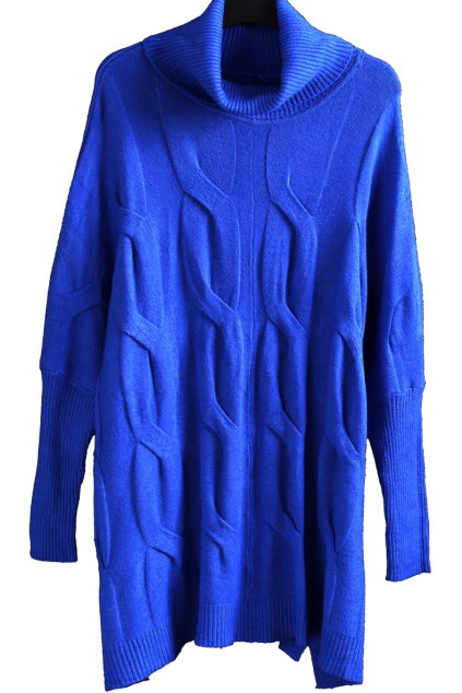 Dámský královsky modrý  svetr - svetrové šaty s rolákem / XXXXL (52) / UK 24 /ANGLIE
