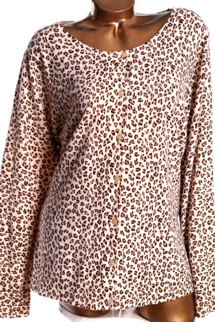 Dámský béžový propínací svetřík s leopardím vzorem  / BHS / XXXL (50) / UK 22  ANGLIE