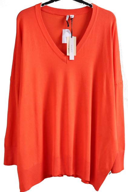 Dámský značkový oranžový svetřík s výstřihem do V / Capsule - XXXXL (60/62) / UK 32/34/ ANGLIE