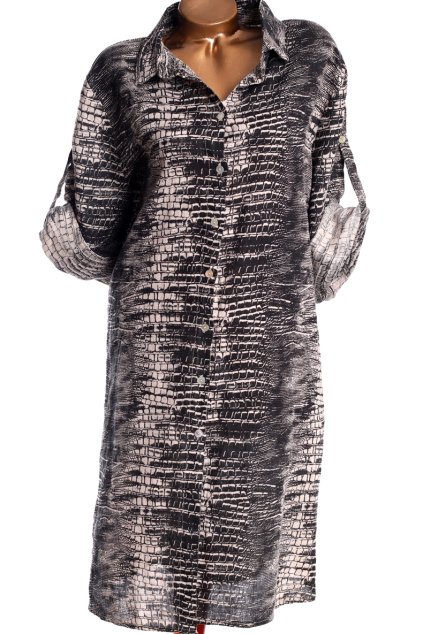 Dámské lněné bílo-šedé košilové šaty s hadím vzorem / ALLEGRA MASSETI / XXXL (50/52) / UK 22 / ANGLIE